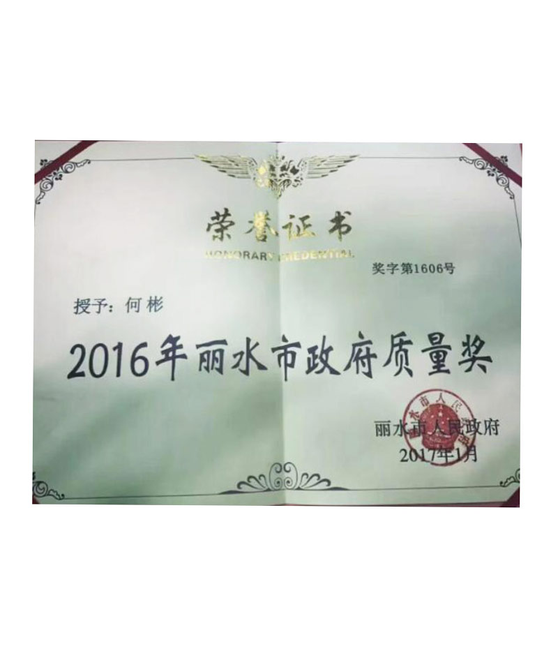 2016年丽水市政府质量奖